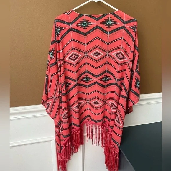 XHILARATION VTG Fringe Southwestern Aztec Kimono Cardigan L/XL Festival Boho - Picture 6 of 9